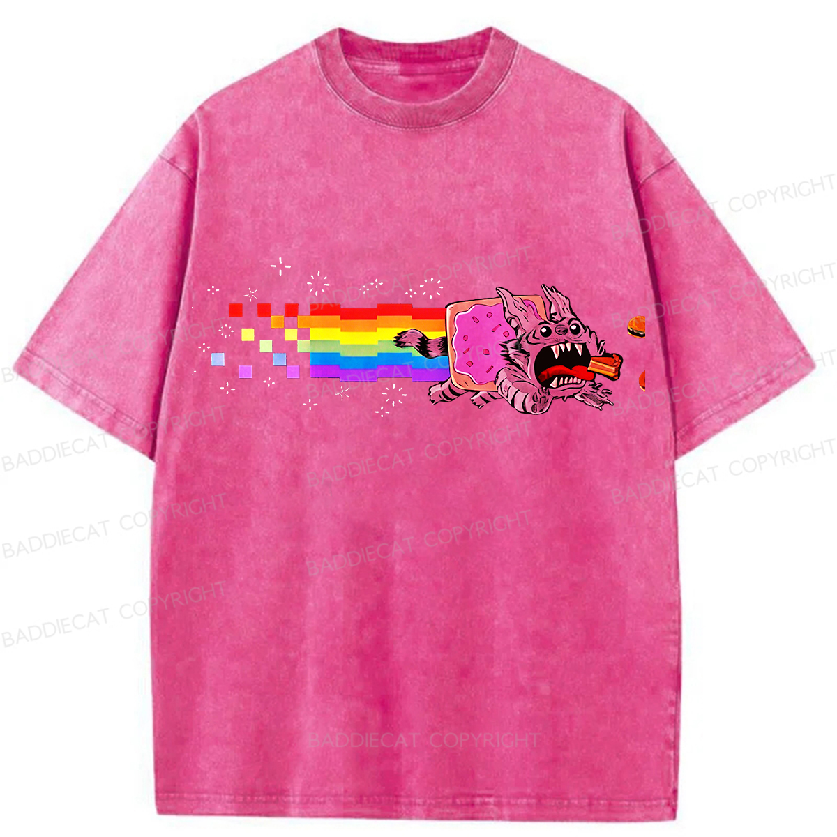 Baddiecat Nyan Cat Washed T-shirt