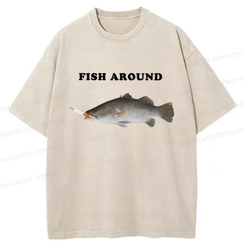 Baddiecat Fish Around Washed T-shirt