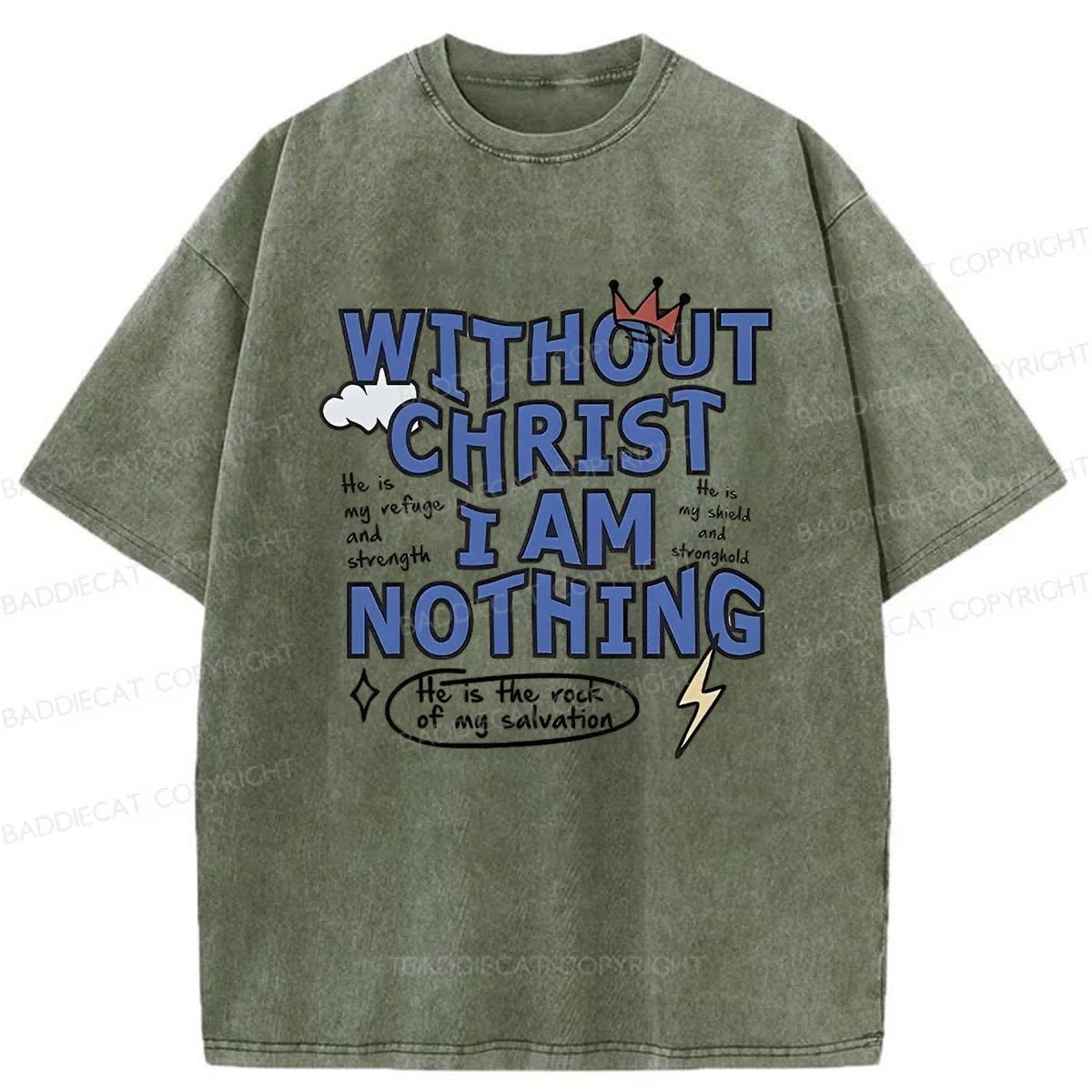 Baddiecat Without Christ I Am Nothing Washed T-shirt