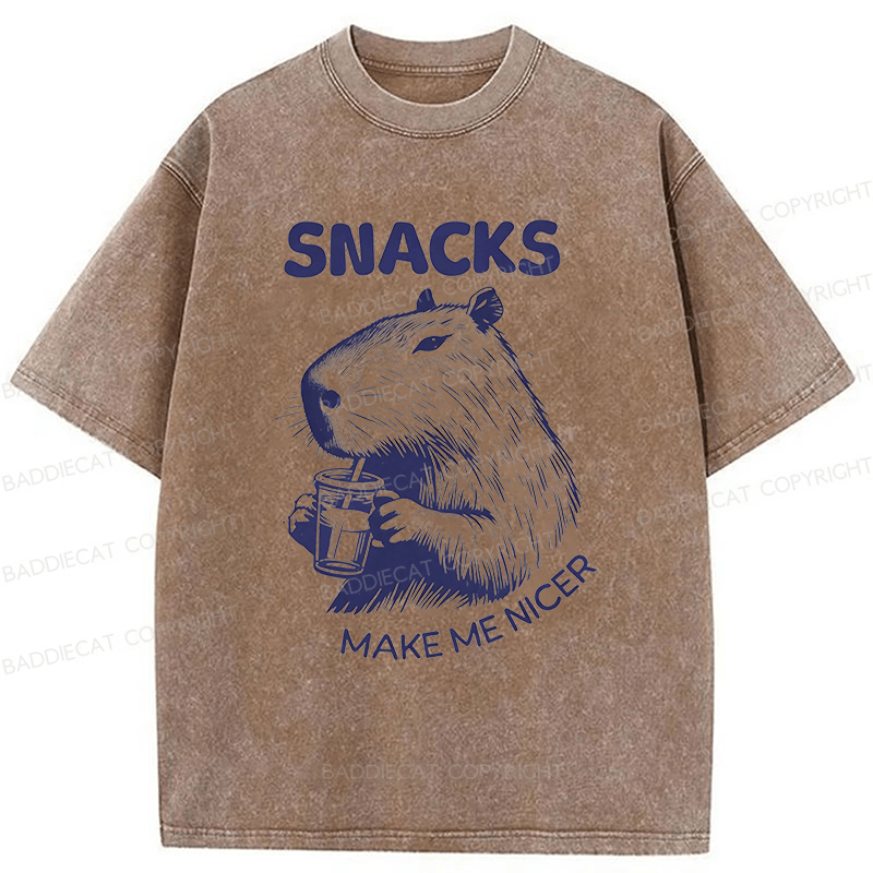 Baddiecat Capybara Eating Snacks Washed T-shirt