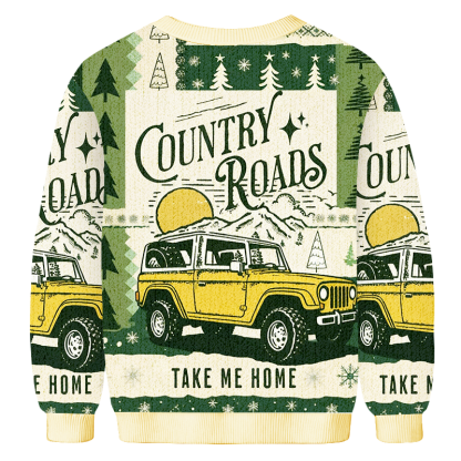Baddiecat Country Roads Off-road Vehicle Christmas Ugly Sweatshirt