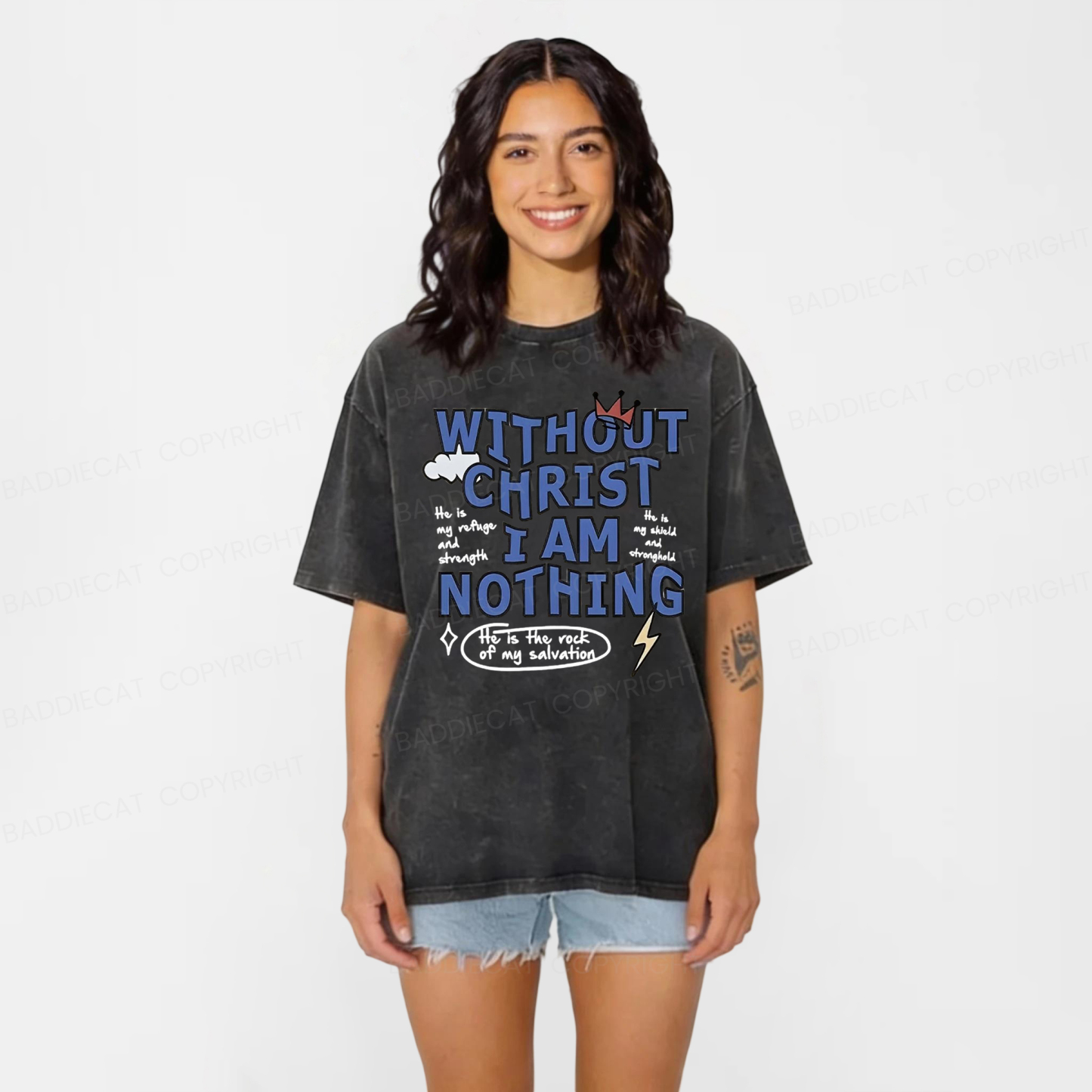 Baddiecat Without Christ I Am Nothing Washed T-shirt