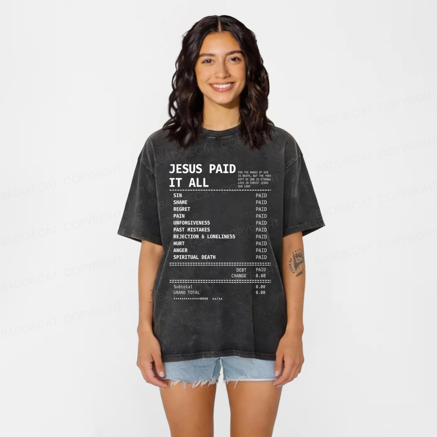 Baddiecat Jesus Paid It All Washed T-shirt