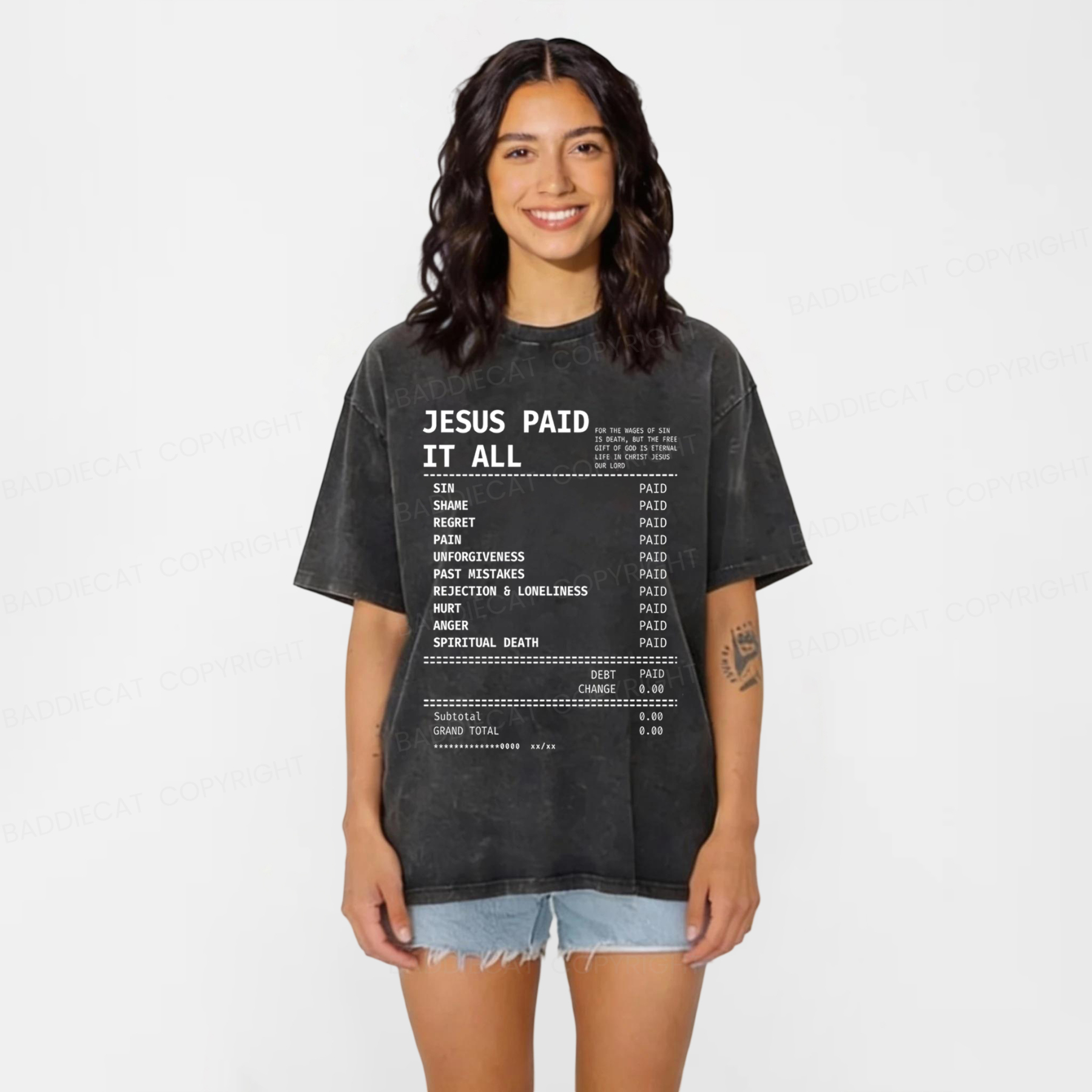 Baddiecat Jesus Paid It All Washed T-shirt