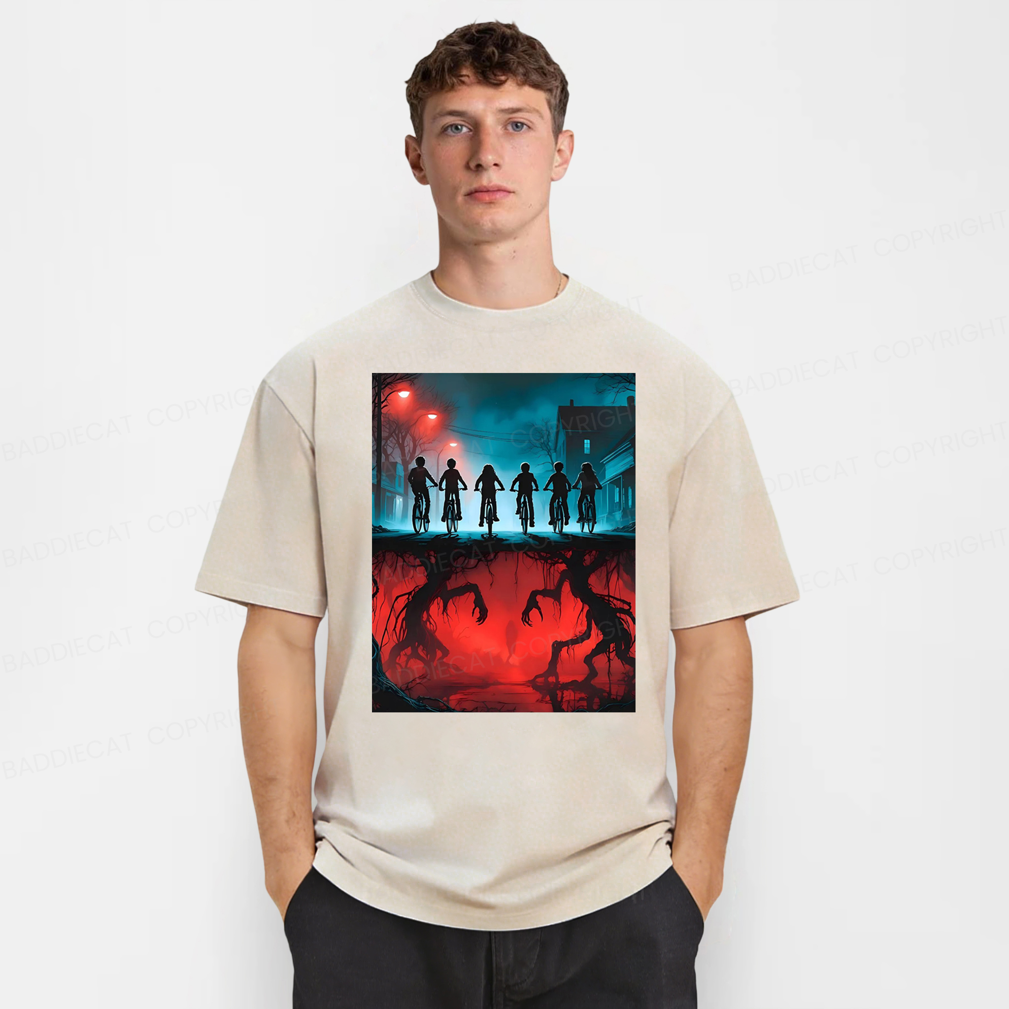 Baddiecat Upside Down Ride Retro Stranger Washed T-shirt