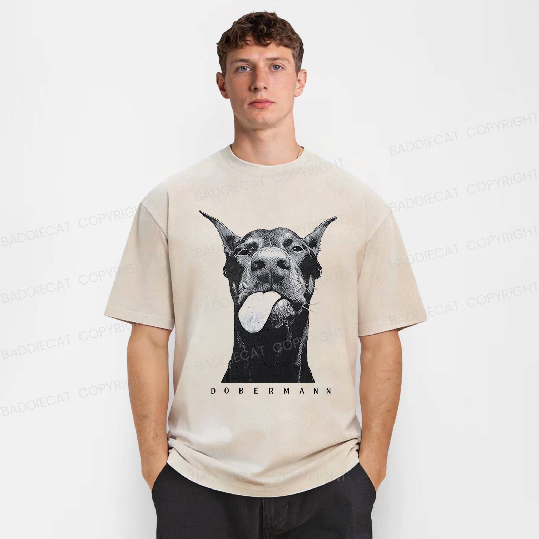 Baddiecat Doberman Pinscher Washed T-shirt