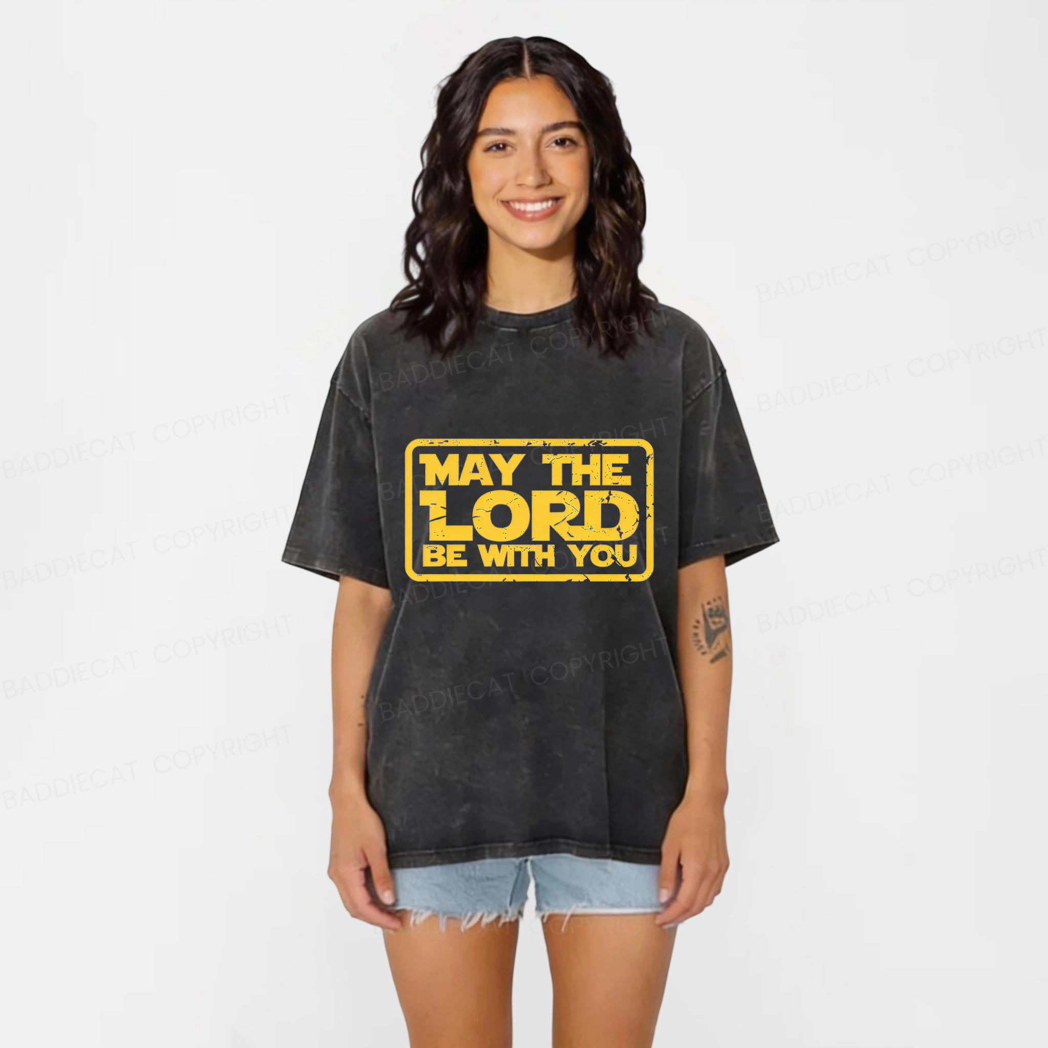 Baddiecat May The Lord Be With You Washed T-Shirt
