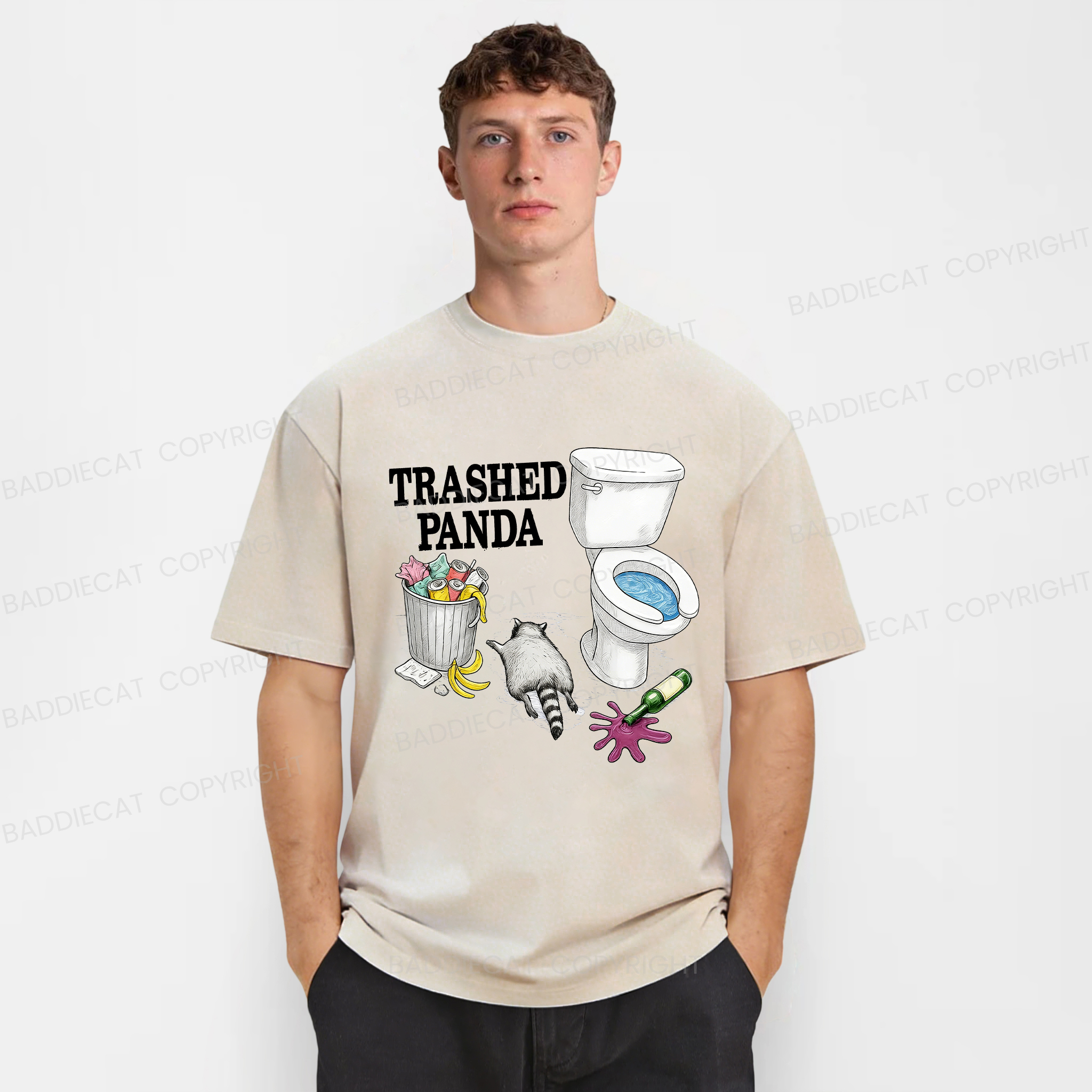 Baddiecat Drunk Raccoon Fun Washed T-shirt
