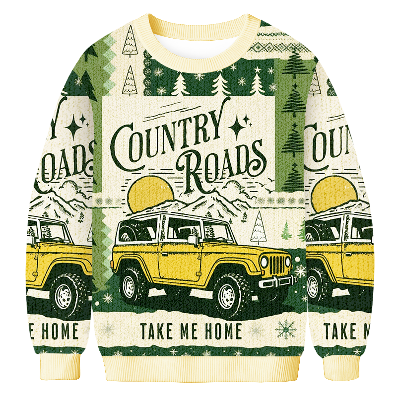Baddiecat Country Roads Off-road Vehicle Christmas Ugly Sweatshirt