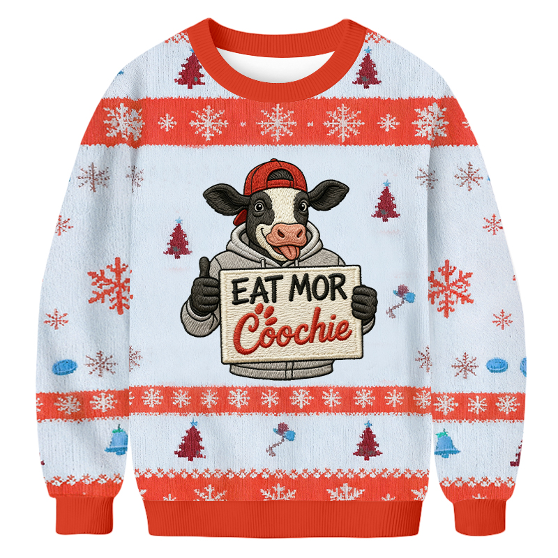 Baddiecat Humorous Thumbs Up Cow Christmas Ugly Sweatshirt