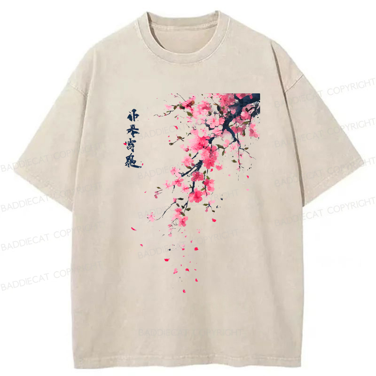 Baddiecat Cherry Blossoms Washed T-shirt