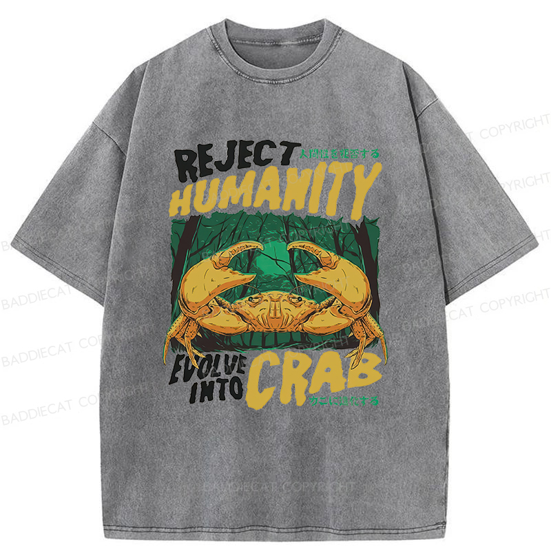 Baddiecat Japanese Reject Humanity Crab Washed T-shirt