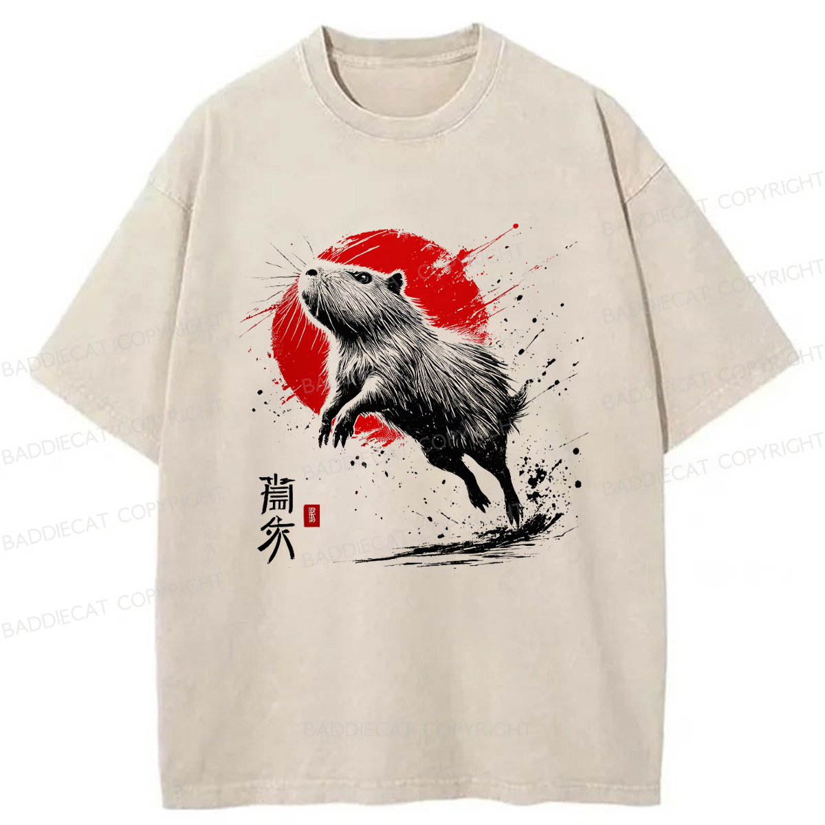 Baddiecat Samurai Dolphin Washed T-shirt