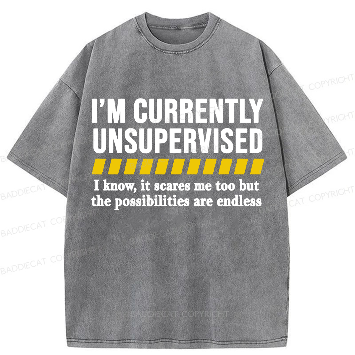 Baddiecat I'm Currently Unsupervised Washed T-shirt