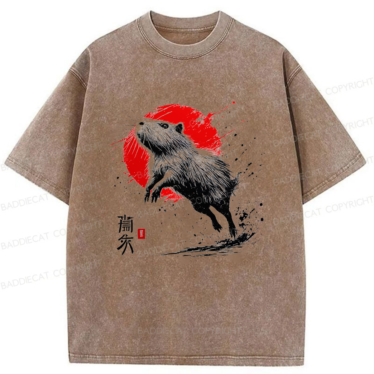 Baddiecat Samurai Dolphin Washed T-shirt