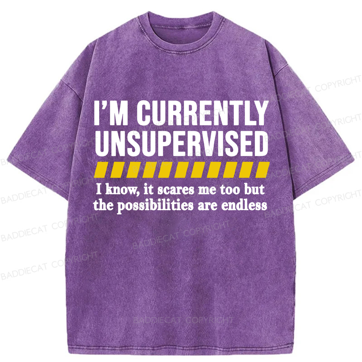 Baddiecat I'm Currently Unsupervised Washed T-shirt