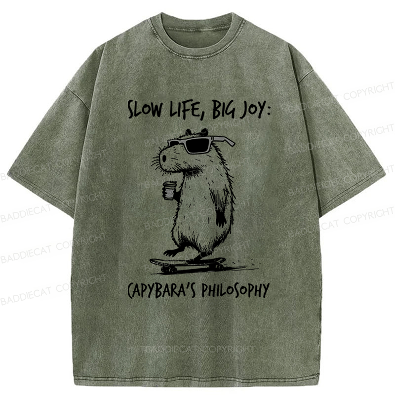 Baddiecat Capybara Playing On A Skateboard Washed T-Shirt