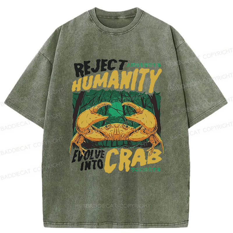 Baddiecat Japanese Reject Humanity Crab Washed T-shirt