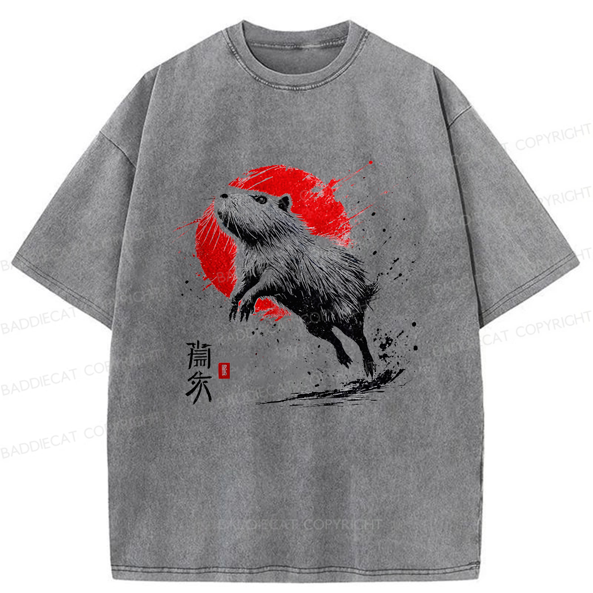 Baddiecat Samurai Dolphin Washed T-shirt