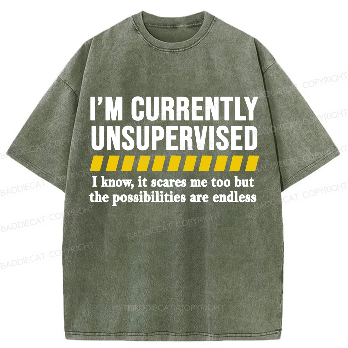 Baddiecat I'm Currently Unsupervised Washed T-shirt