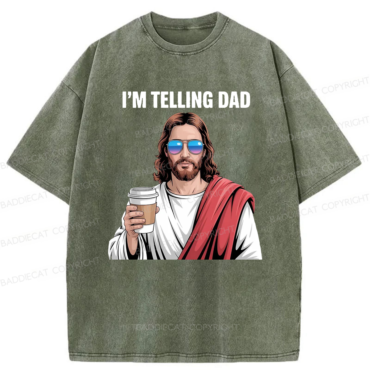 Baddiecat Jesus I'm Telling Dad Washed T-shirt