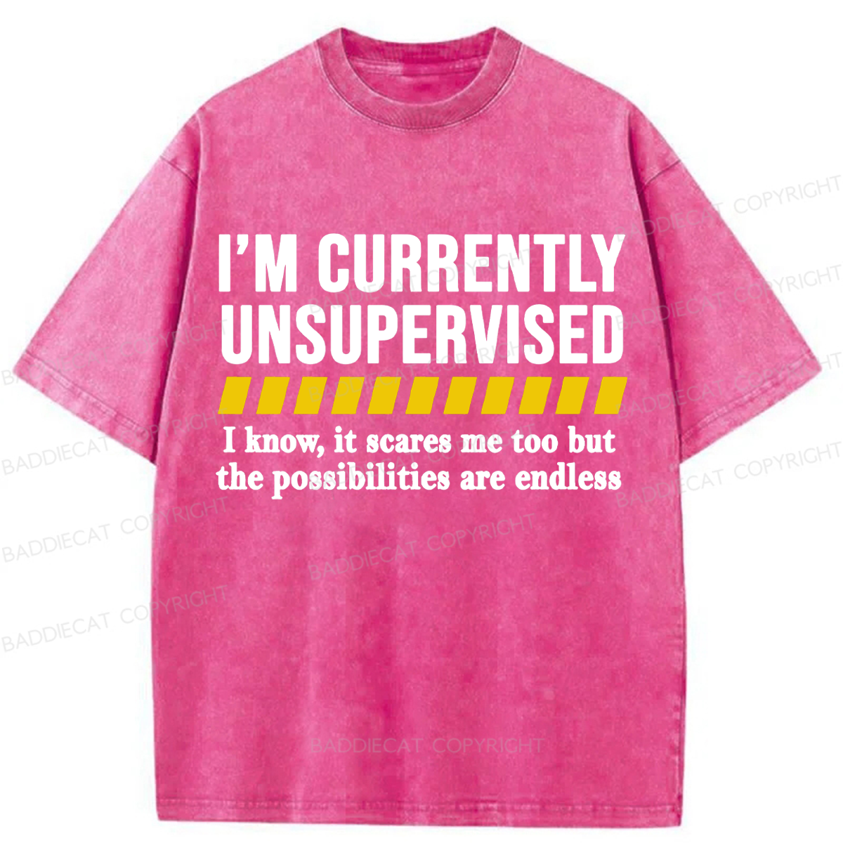 Baddiecat I'm Currently Unsupervised Washed T-shirt