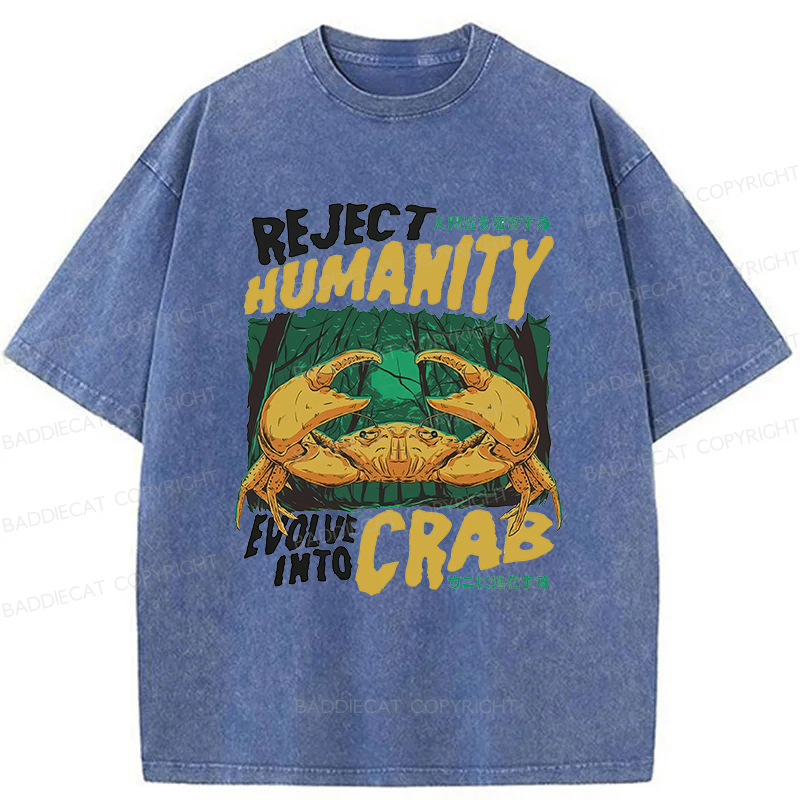 Baddiecat Japanese Reject Humanity Crab Washed T-shirt