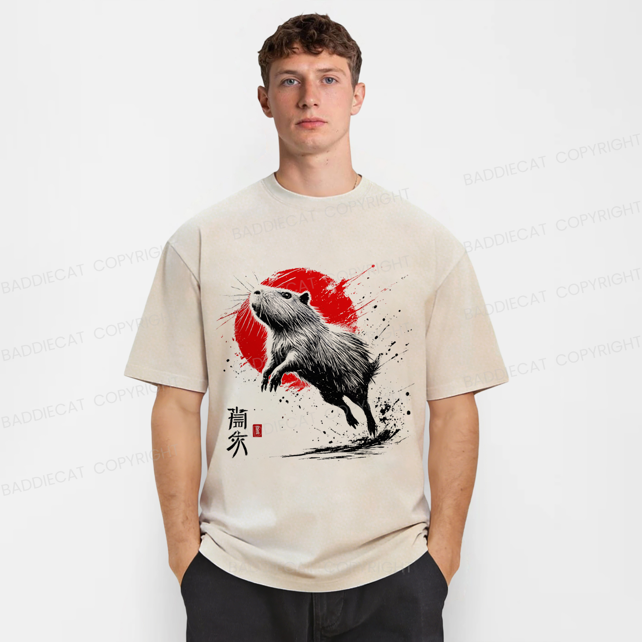 Baddiecat Samurai Dolphin Washed T-shirt