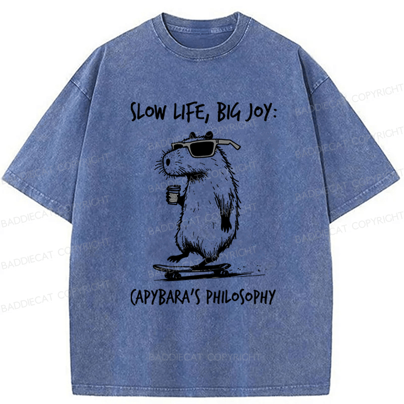 Baddiecat Capybara Playing On A Skateboard Washed T-Shirt