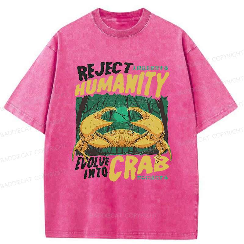 Baddiecat Japanese Reject Humanity Crab Washed T-shirt