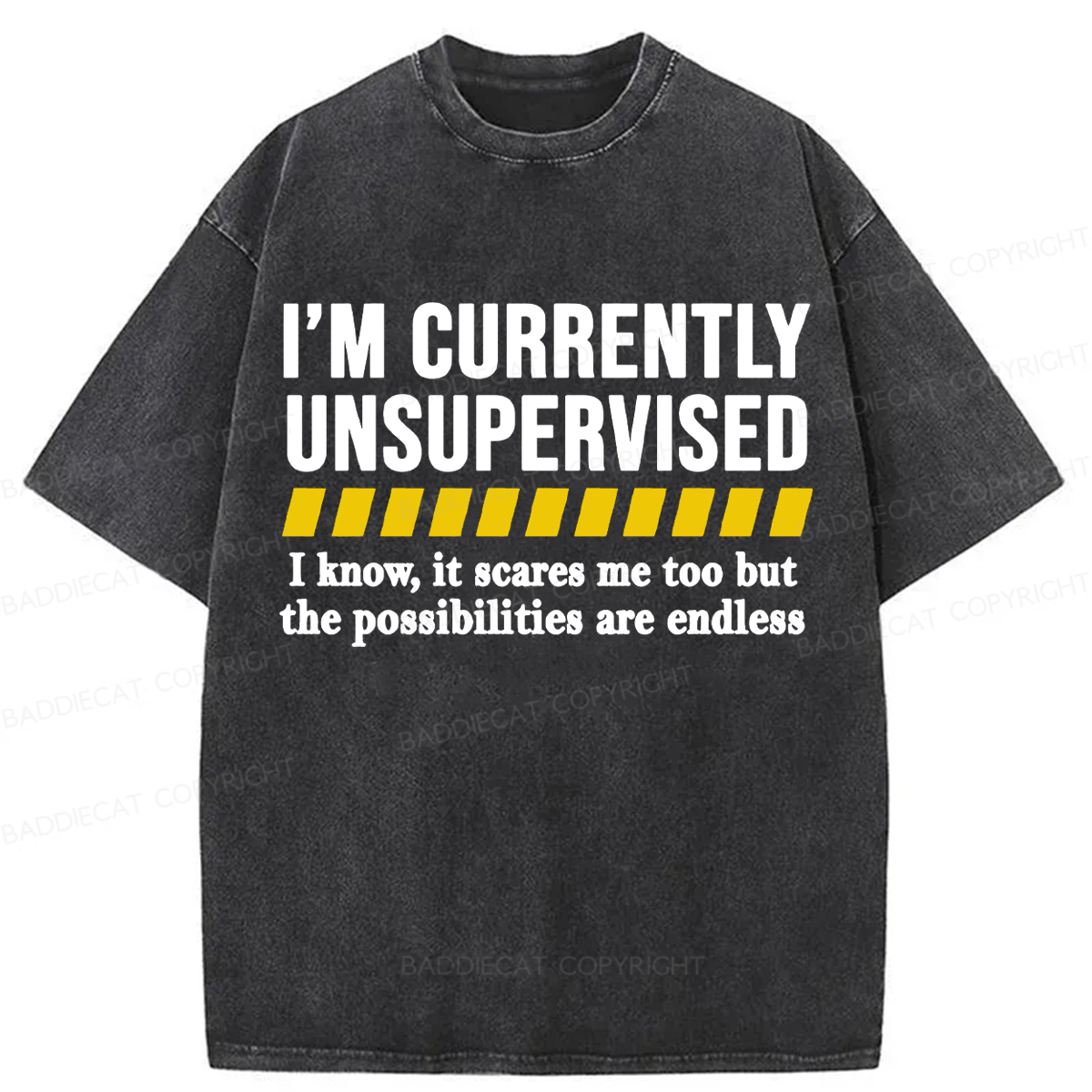 Baddiecat I'm Currently Unsupervised Washed T-shirt