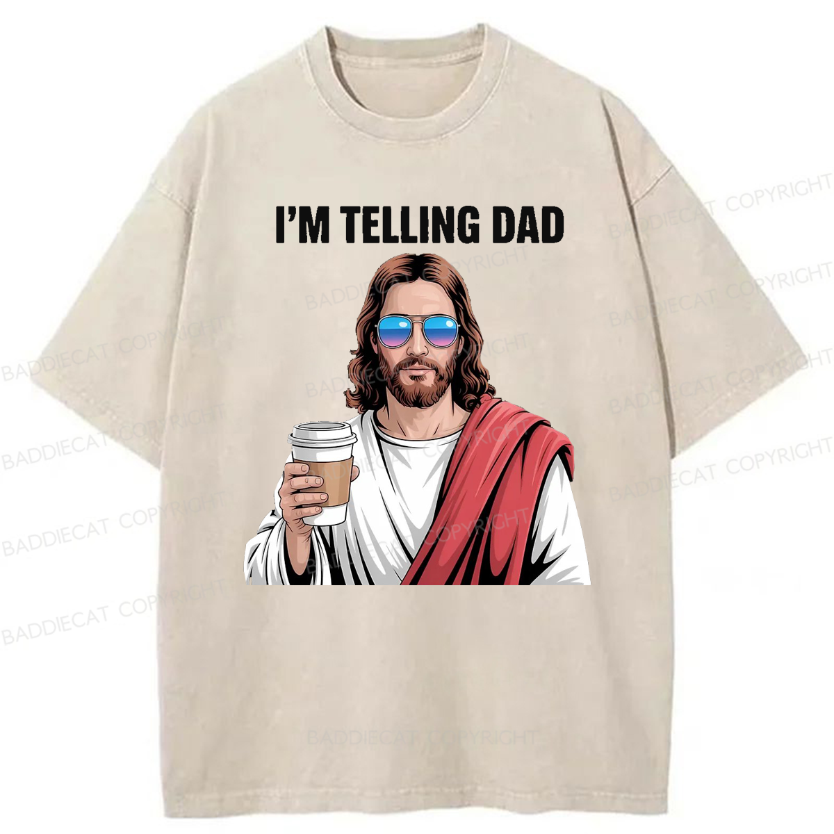 Baddiecat Jesus I'm Telling Dad Washed T-shirt