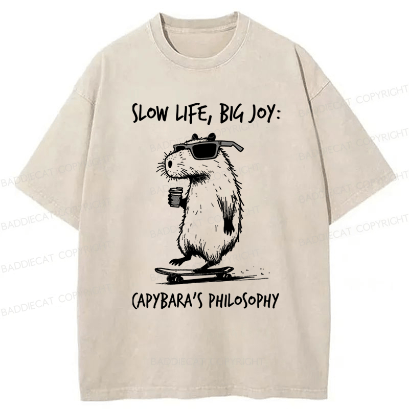 Baddiecat Capybara Playing On A Skateboard Washed T-Shirt