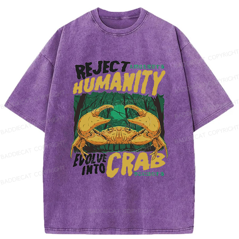 Baddiecat Japanese Reject Humanity Crab Washed T-shirt