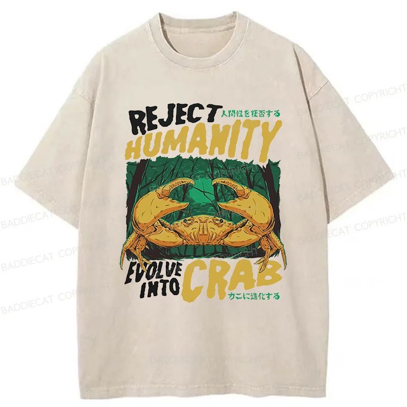Baddiecat Japanese Reject Humanity Crab Washed T-shirt