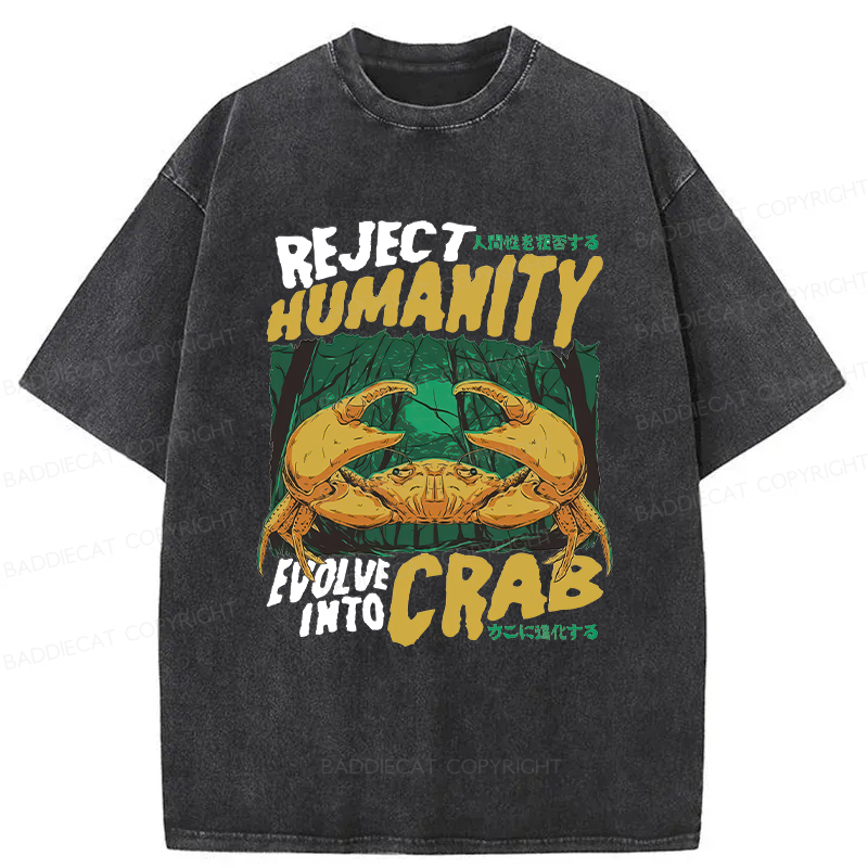 Baddiecat Japanese Reject Humanity Crab Washed T-shirt