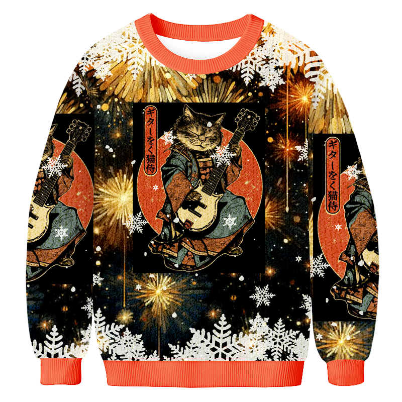 Baddiecat Tokyo Samurai Cat Christmas Ugly Sweatshirt
