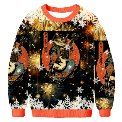 Baddiecat Tokyo Samurai Cat Christmas Ugly Sweatshirt
