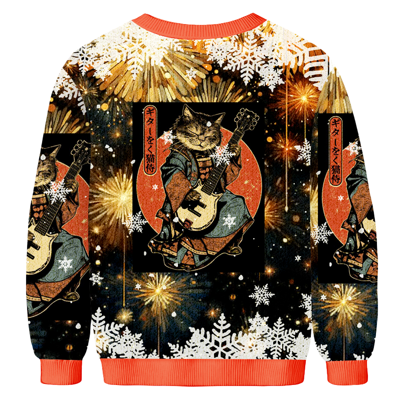 Baddiecat Tokyo Samurai Cat Christmas Ugly Sweatshirt