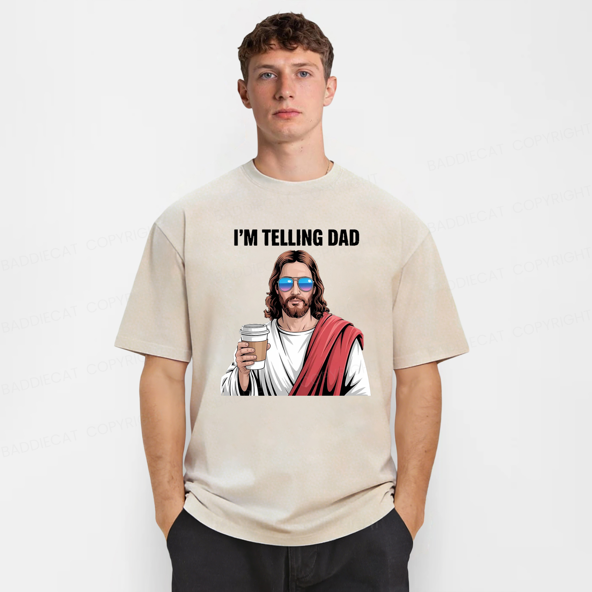 Baddiecat Jesus I'm Telling Dad Washed T-shirt