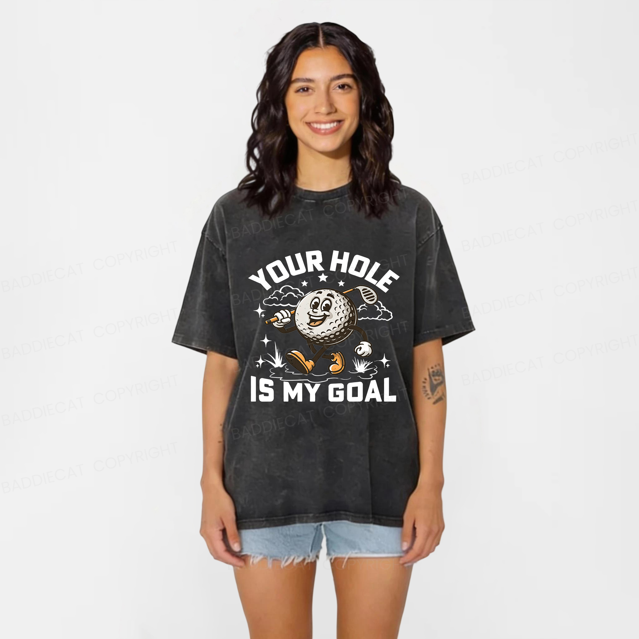 Baddiecat Your Hole Is My Goal  Washed T-shirt
