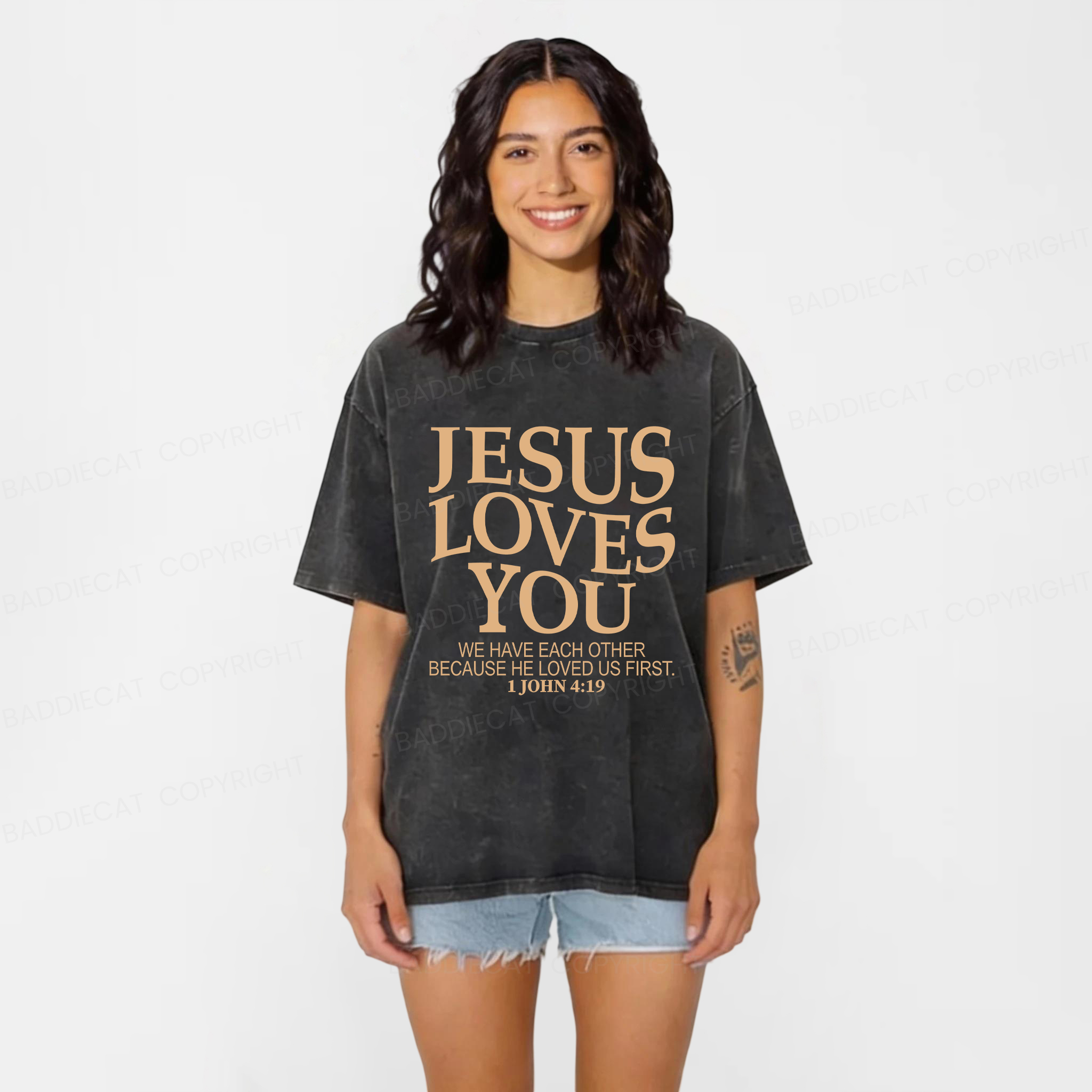 Baddiecat Love Jesus Washed T-shirt