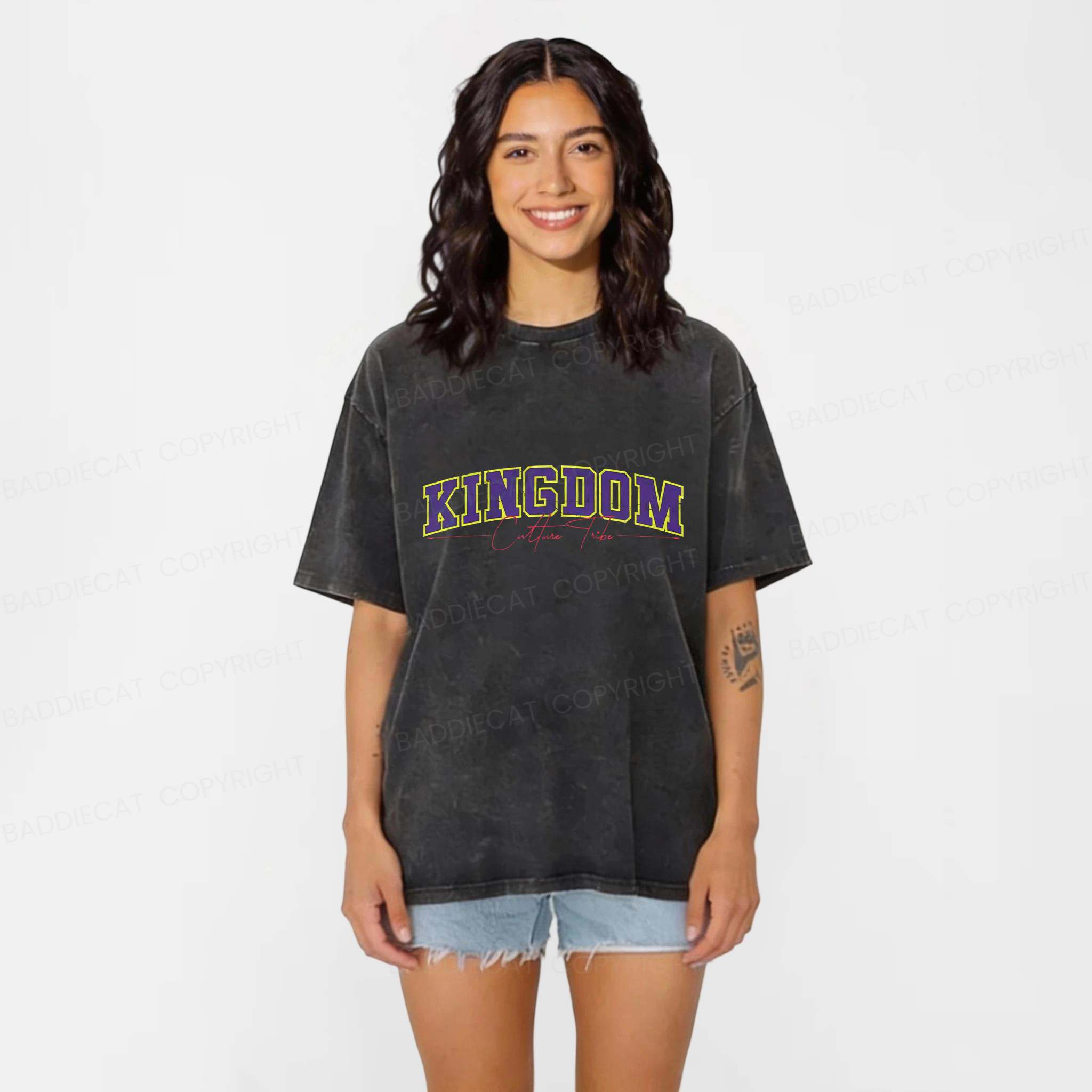 Baddiecat Kingdom Culture Tribe † Christian Varsity Faith Washed T-shirt
