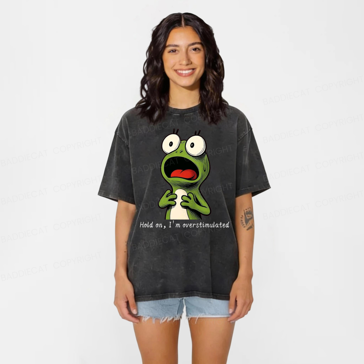 Baddiecat Hold On I'm Overstimulated Washed T-shirt