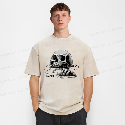 Baddiecat I'm Fine Drowning Skeleton Washed T-shirt