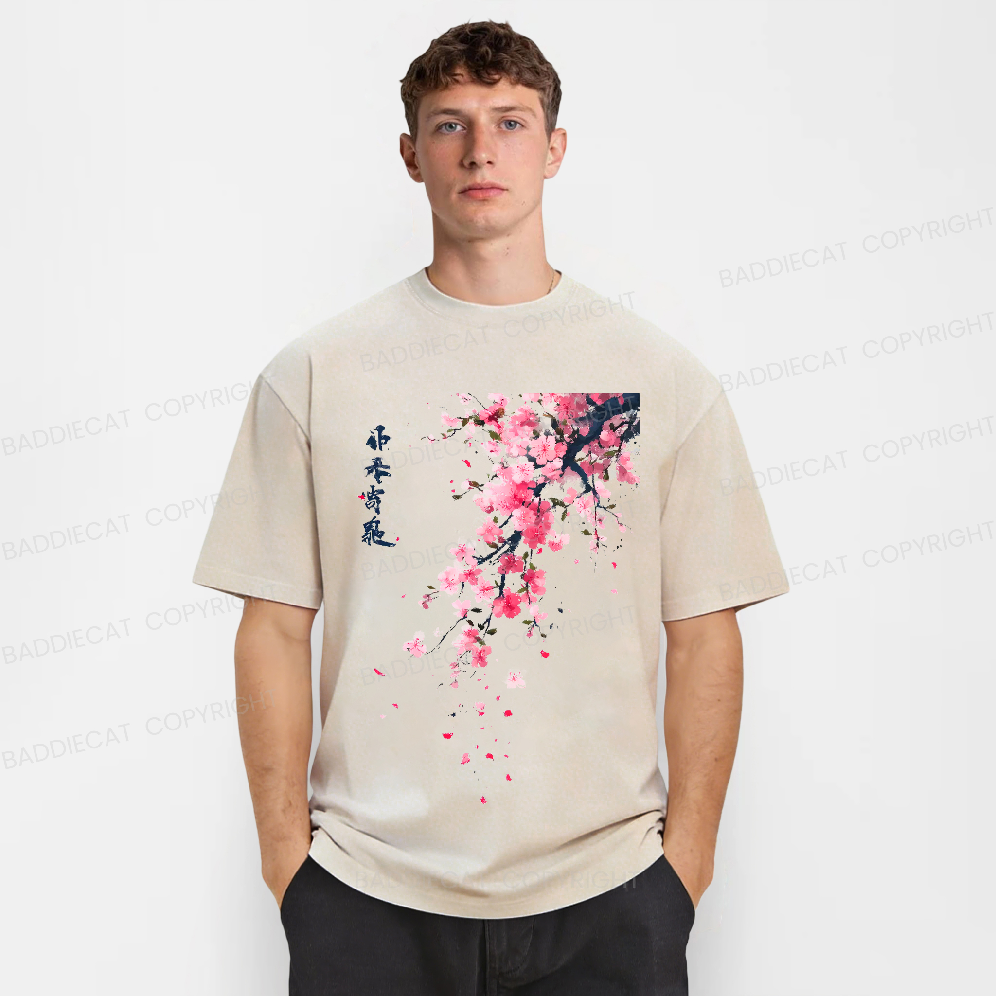 Baddiecat Cherry Blossoms Washed T-shirt