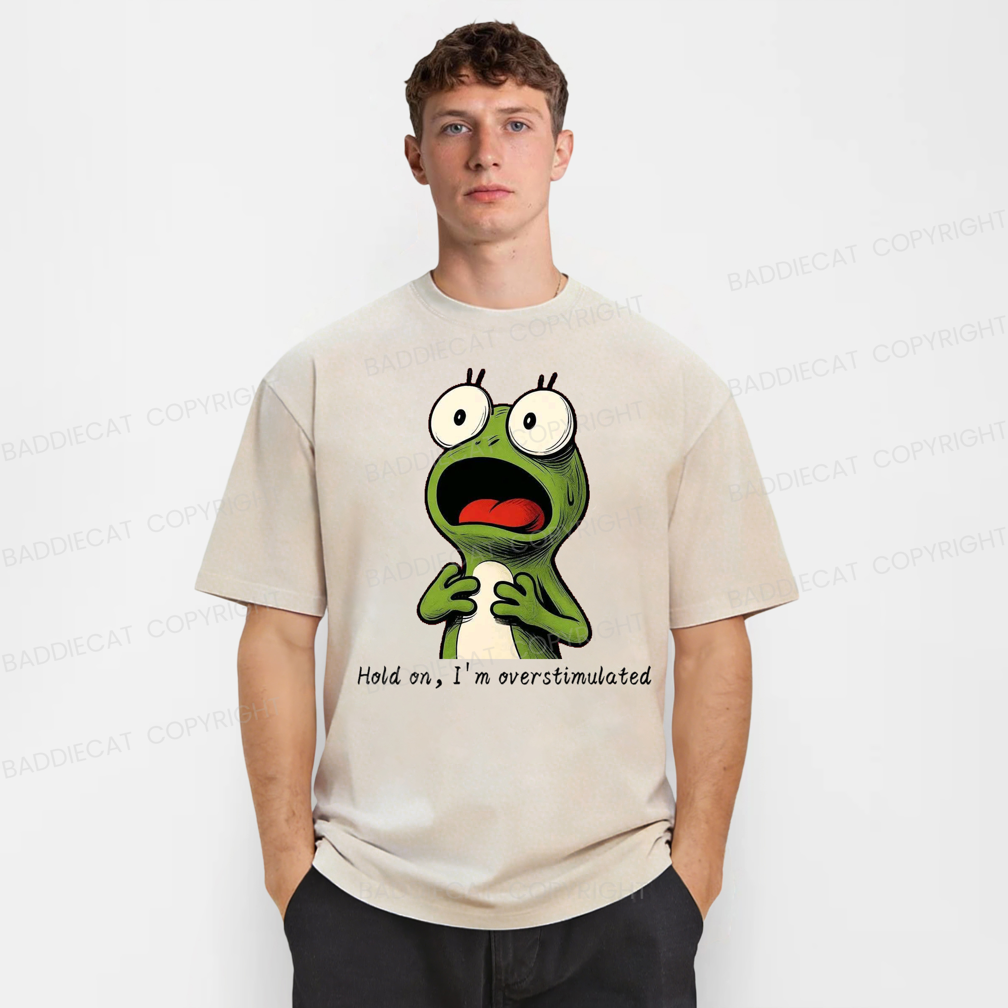 Baddiecat Hold On I'm Overstimulated Washed T-shirt