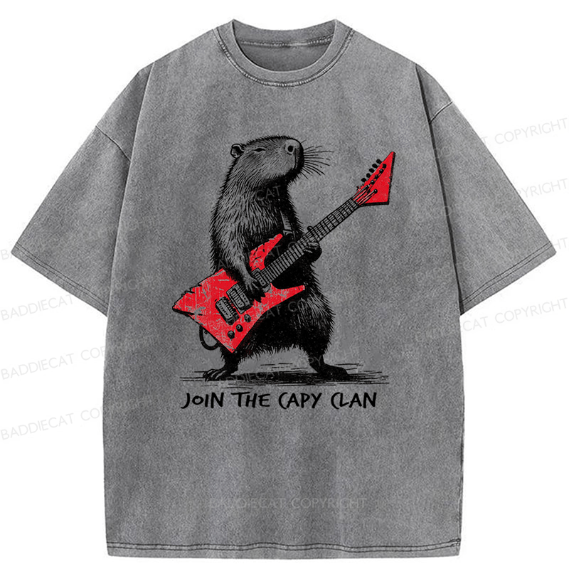 Baddiecat Capybara Rock Washed T-shirt