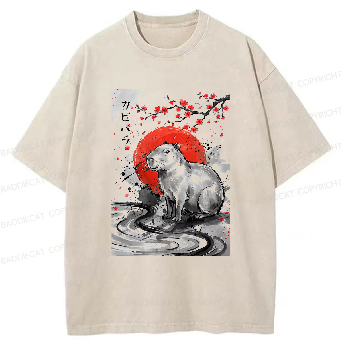 Baddiecat Samurai Dolphin Washed T-shirt