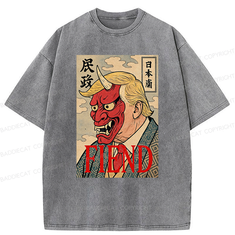 Baddiecat Japanese Style devil Fiend Washed T-shirt